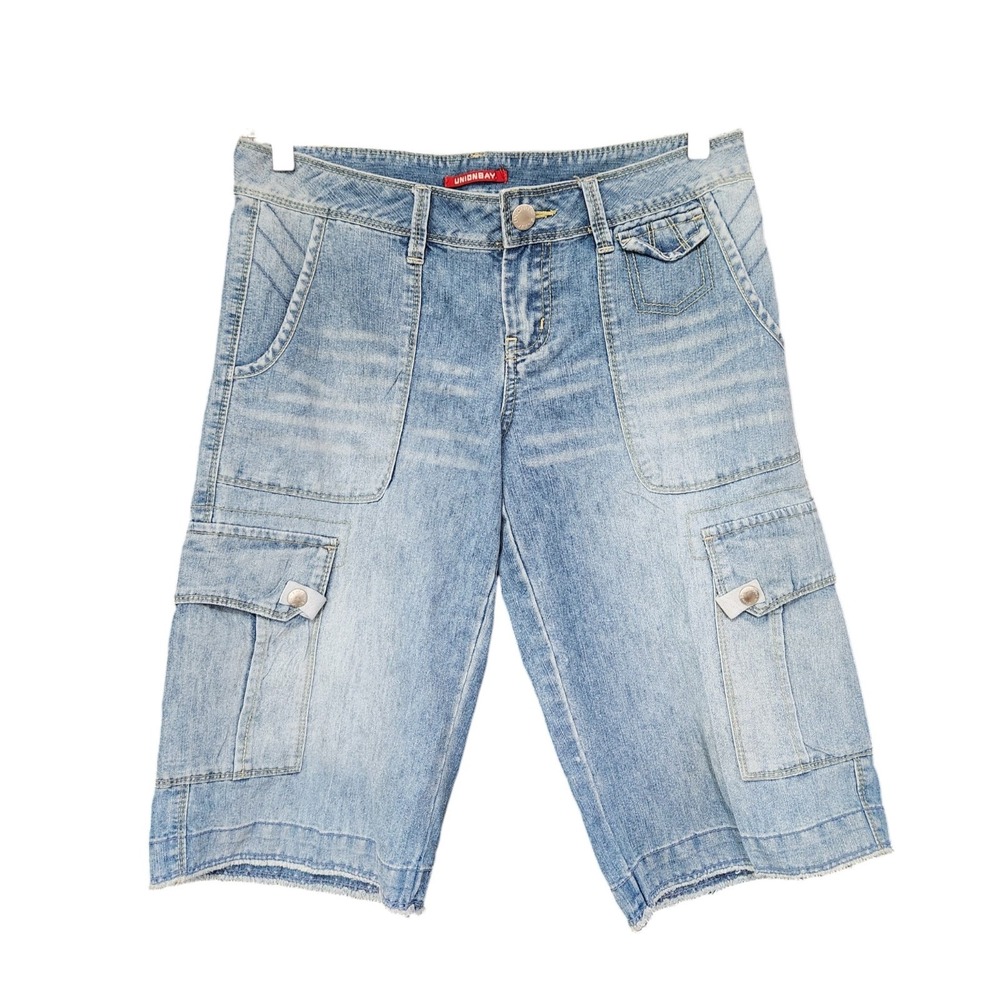 Vtg Y2K Union Bay Cargo Utility Shorts Mom Bermuda Jorts Women's 9 Chambray 32"